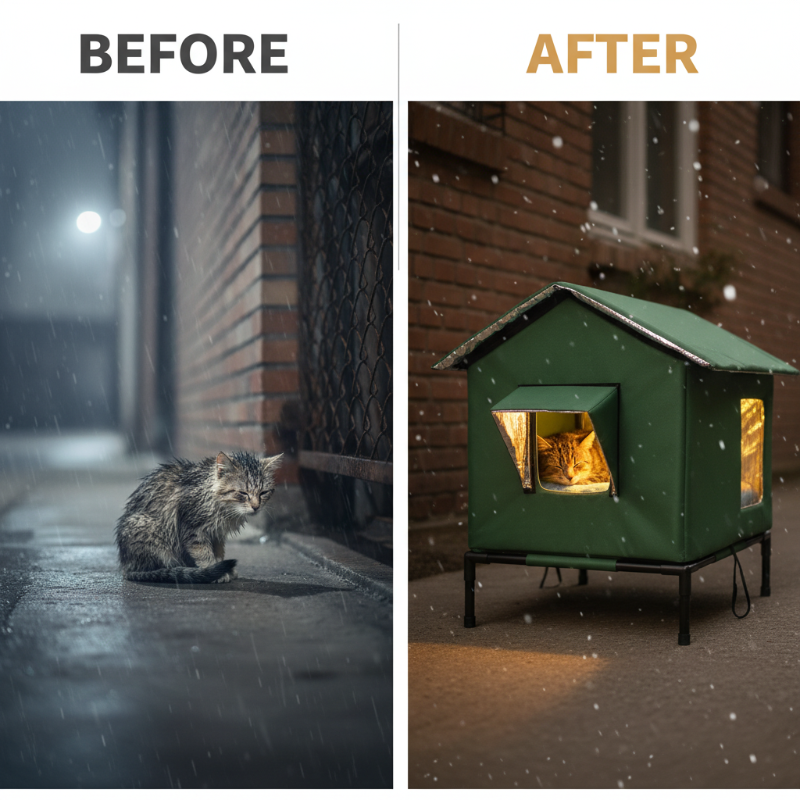 ⏳Oferta por tiempo limitado⏰Casita elevada para gatos de exterior, resistente a la intemperie: impermeable, aislada y plegable 🌧️