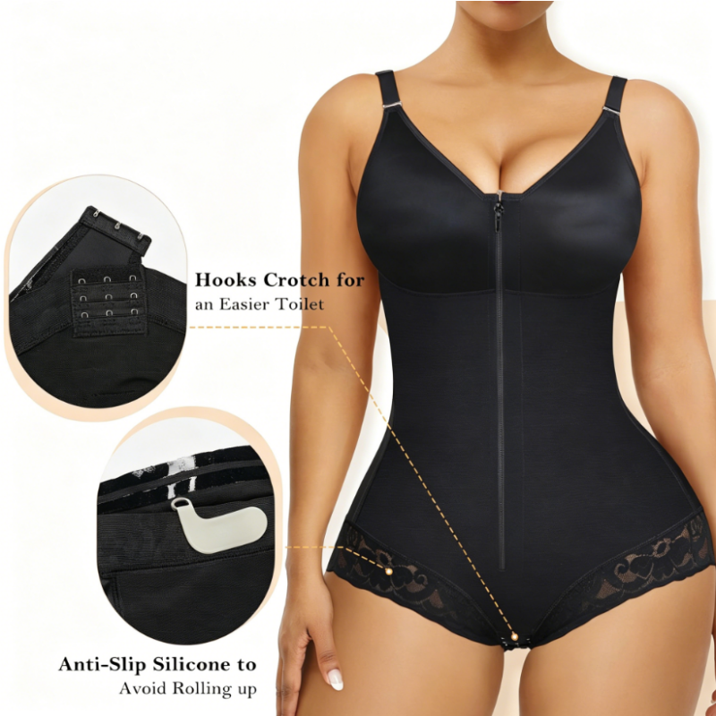 👗 ¡OFERTA POR TIEMPO LIMITADO 50% DE DESCUENTO! 🍃 Body de Control de Abdomen con Cremallera para Mujer – Compresión 360°, Doble Cierre, Tiras Ajustables y Antideslizante ✨