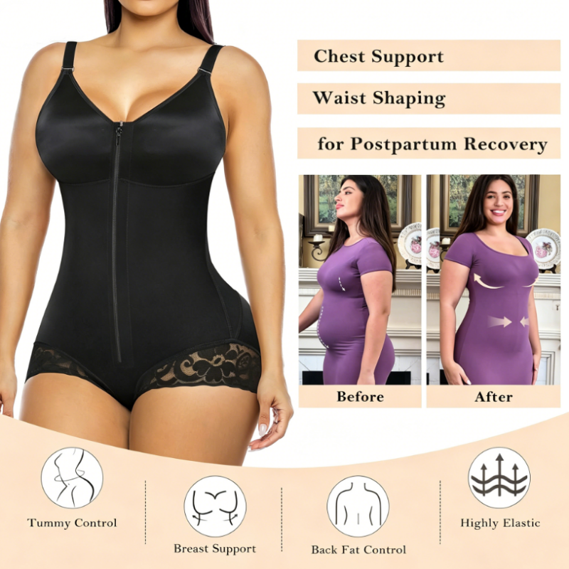 👗 ¡OFERTA POR TIEMPO LIMITADO 50% DE DESCUENTO! 🍃 Body de Control de Abdomen con Cremallera para Mujer – Compresión 360°, Doble Cierre, Tiras Ajustables y Antideslizante ✨