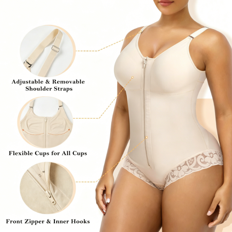 👗 ¡OFERTA POR TIEMPO LIMITADO 50% DE DESCUENTO! 🍃 Body de Control de Abdomen con Cremallera para Mujer – Compresión 360°, Doble Cierre, Tiras Ajustables y Antideslizante ✨
