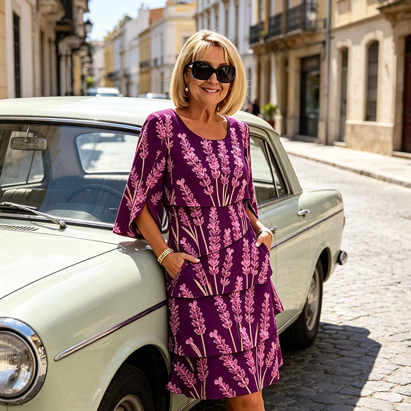 Vestido midi de niveles chic con patrón floral