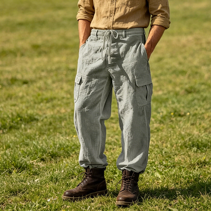 👖 ¡OFERTA RELÁMPAGO 50% DE DESCUENTO! 🍂 Pantalones Cargo de Algodón y Lino para Hombre – Transpirables, 6 Colores, 6 Tallas ✨