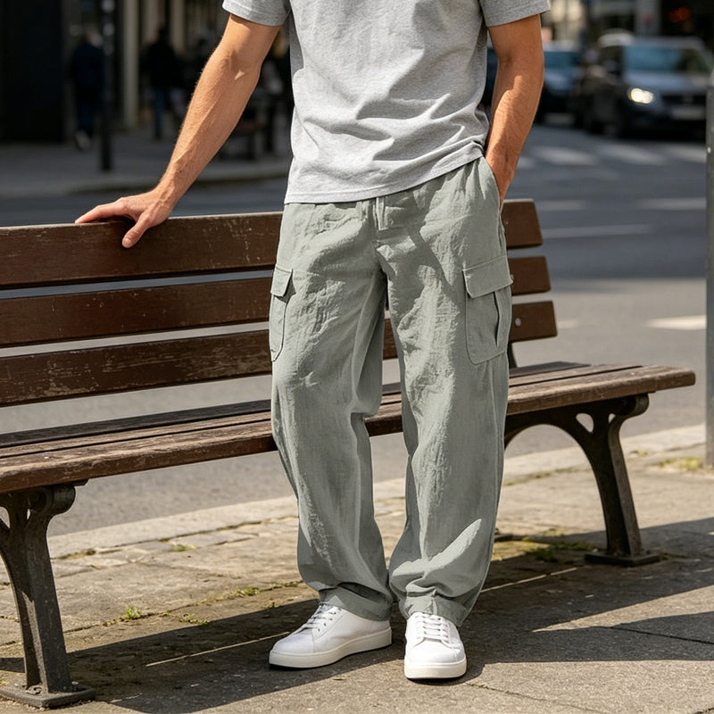 👖 ¡OFERTA RELÁMPAGO 50% DE DESCUENTO! 🍂 Pantalones Cargo de Algodón y Lino para Hombre – Transpirables, 6 Colores, 6 Tallas ✨