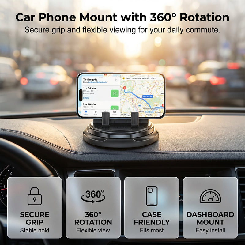 Soporte para teléfono móvil con rotación de 360° para salpicadero de coche