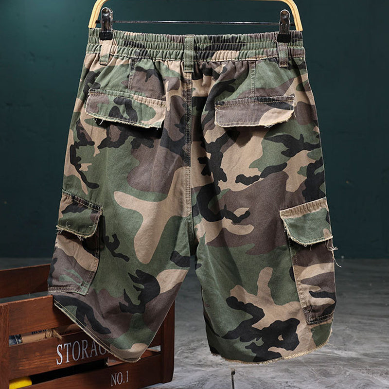 🩳 Pantalones cortos ✅ cargo de camuflaje con tachuelas de hombre estilo desgastado y comodidad en múltiples bolsillos | Look 🔥 rudo de streetwear