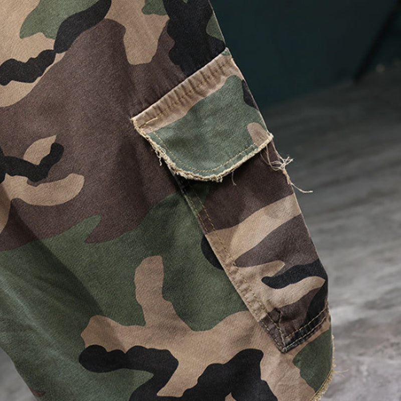 🩳 Pantalones cortos ✅ cargo de camuflaje con tachuelas de hombre estilo desgastado y comodidad en múltiples bolsillos | Look 🔥 rudo de streetwear