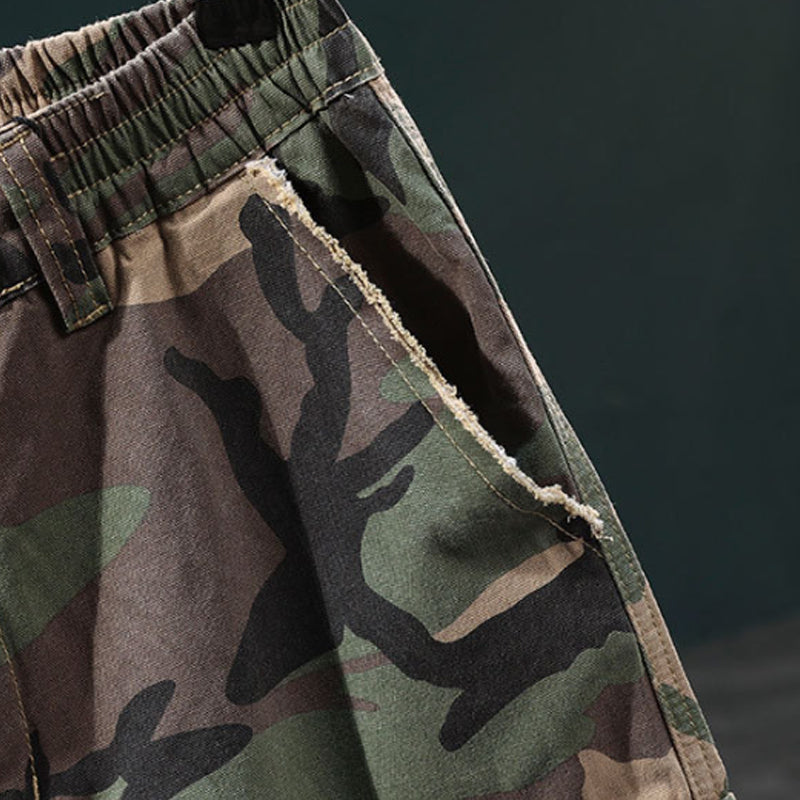 🩳 Pantalones cortos ✅ cargo de camuflaje con tachuelas de hombre estilo desgastado y comodidad en múltiples bolsillos | Look 🔥 rudo de streetwear