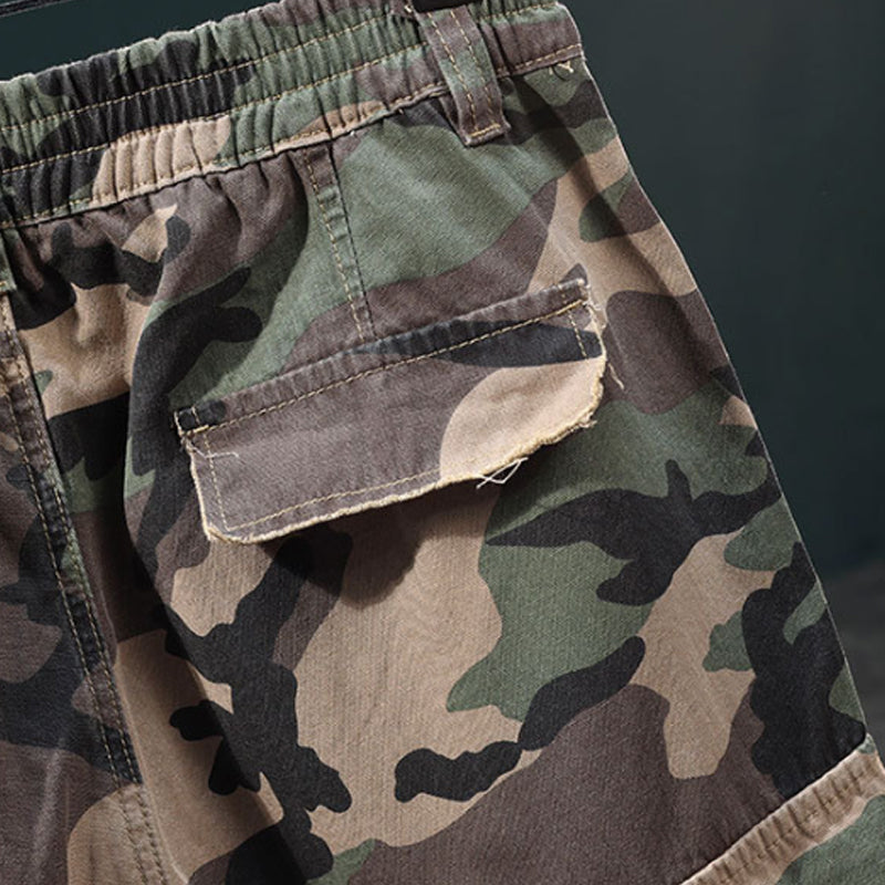 🩳 Pantalones cortos ✅ cargo de camuflaje con tachuelas de hombre estilo desgastado y comodidad en múltiples bolsillos | Look 🔥 rudo de streetwear