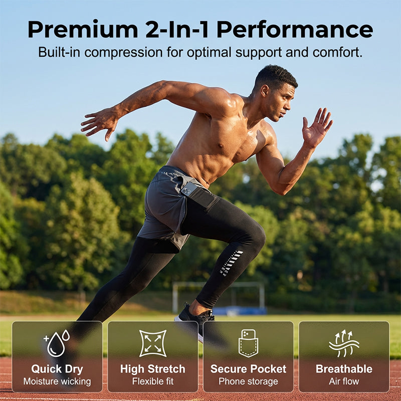 📢📢¡50% DE DESCUENTO! ⏰Mallas de correr 2 en 1 para hombres con pantalones cortos