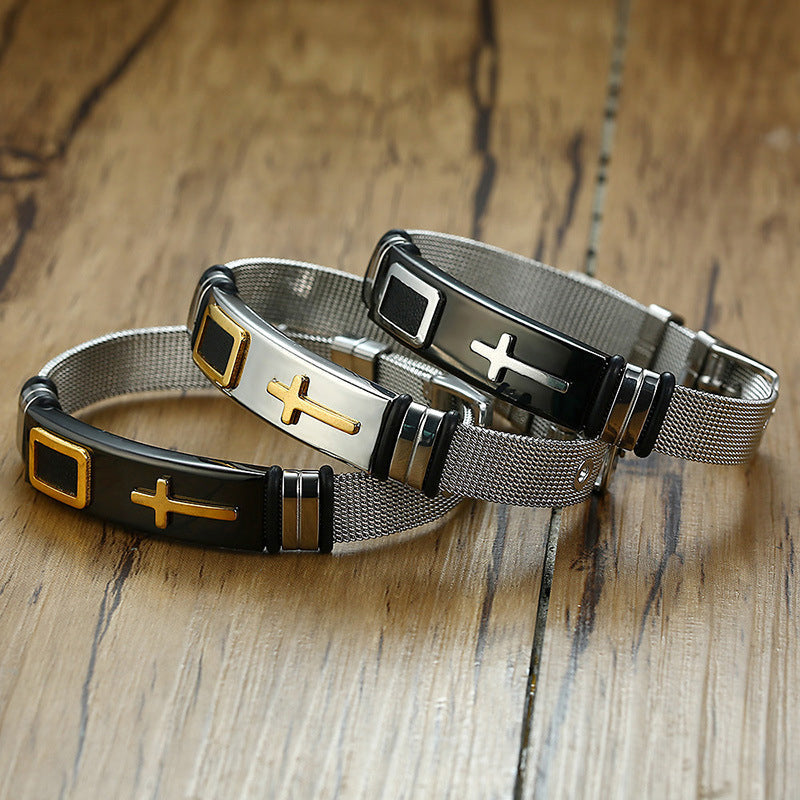 🔥Novedad 2026 y 50% de descuento🔥 Pulsera de cruz de acero inoxidable para hombre: duradera, resistente al deslustre y perfecta para el uso diario o para un estilo espiritual ✝️