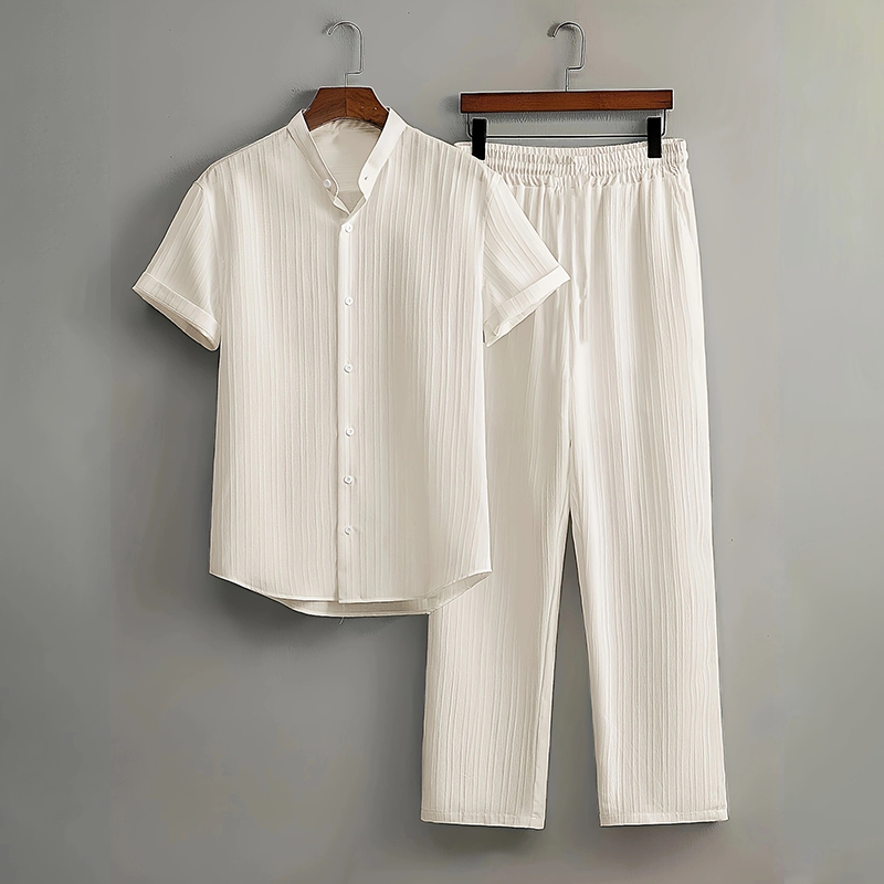 Set de camisa y pantalones texturizados de dos piezas para hombre