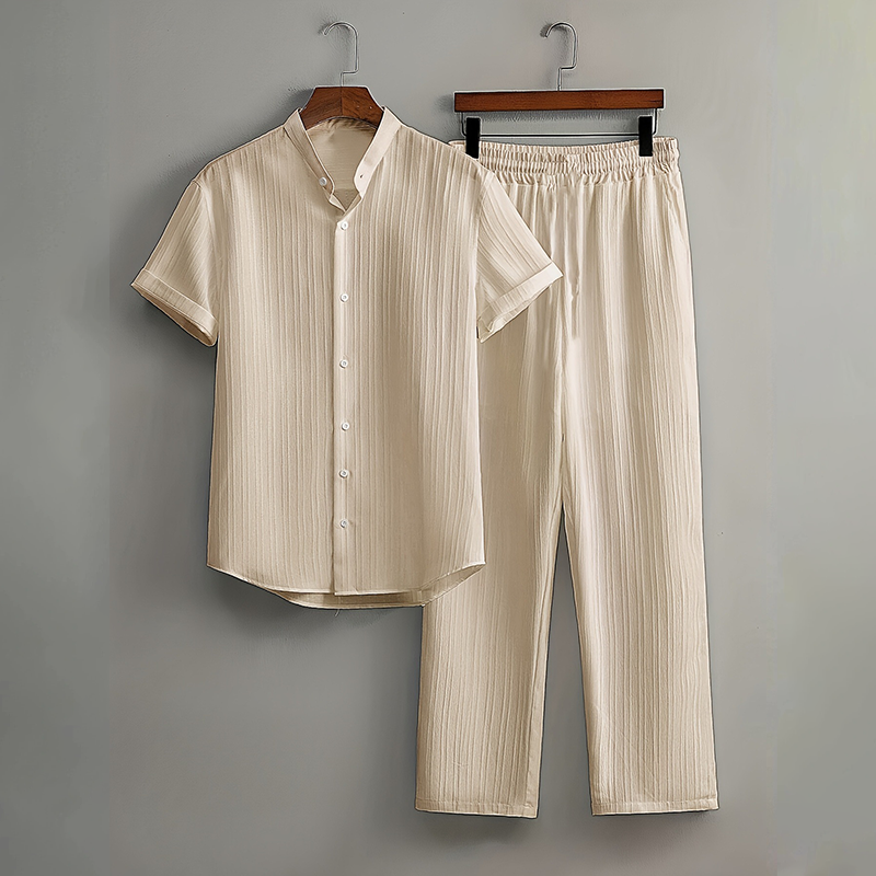 Set de camisa y pantalones texturizados de dos piezas para hombre