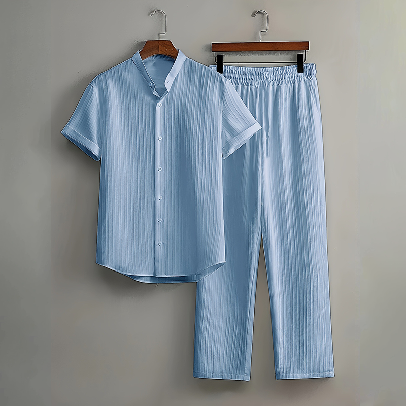 Set de camisa y pantalones texturizados de dos piezas para hombre