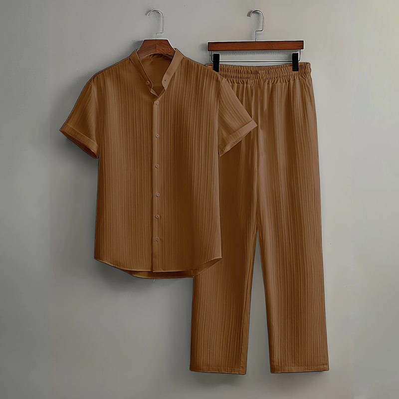 Set de camisa y pantalones texturizados de dos piezas para hombre