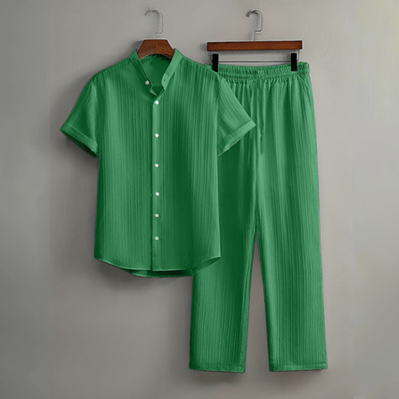 Set de camisa y pantalones texturizados de dos piezas para hombre
