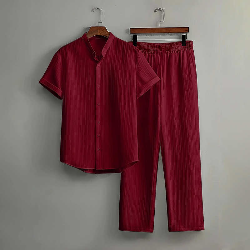 Set de camisa y pantalones texturizados de dos piezas para hombre