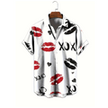 Camisa con botones de manga corta con impresión de beso para hombres
