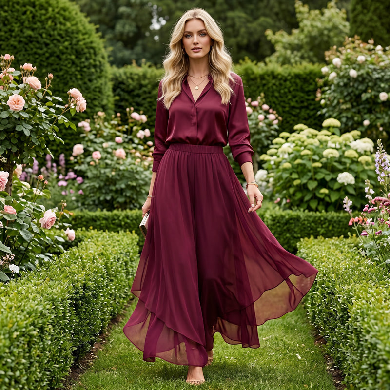 Pantalones de pata ancha de gasa asimétrica para mujer