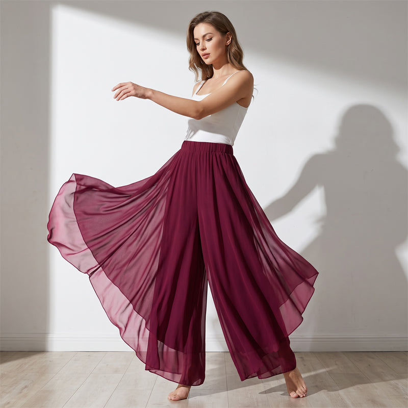 Pantalones de pata ancha de gasa asimétrica para mujer