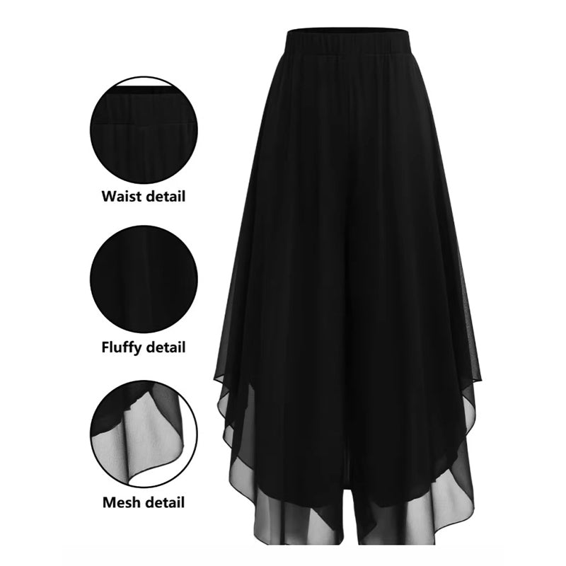 Pantalones de pata ancha de gasa asimétrica para mujer