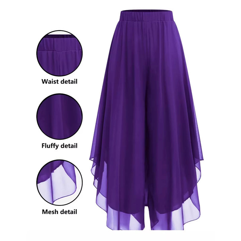 Pantalones de pata ancha de gasa asimétrica para mujer