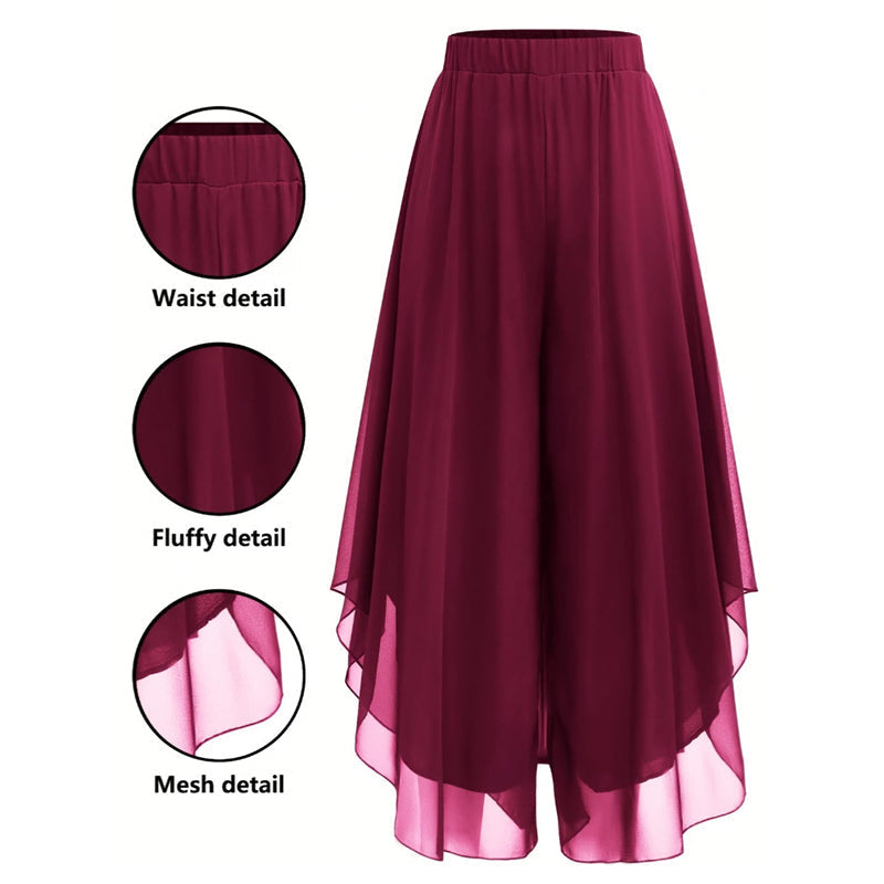 Pantalones de pata ancha de gasa asimétrica para mujer