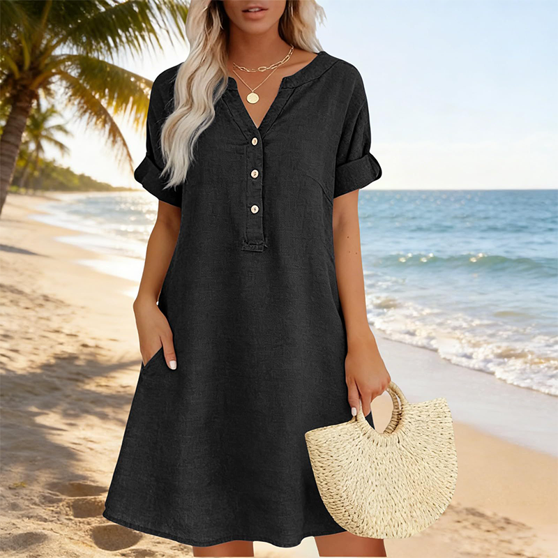 🌸✨ ¡OFERTA 50% OFF! Vestido Túnica con Cuello en V y Bolsillos – Comodidad y Estilo Diario