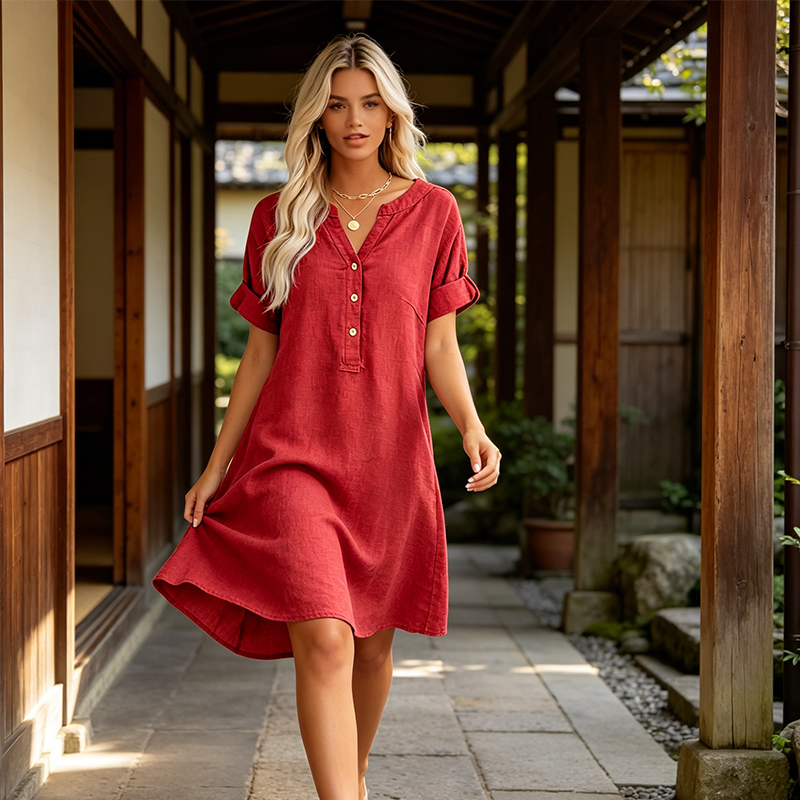 🌸✨ ¡OFERTA 50% OFF! Vestido Túnica con Cuello en V y Bolsillos – Comodidad y Estilo Diario