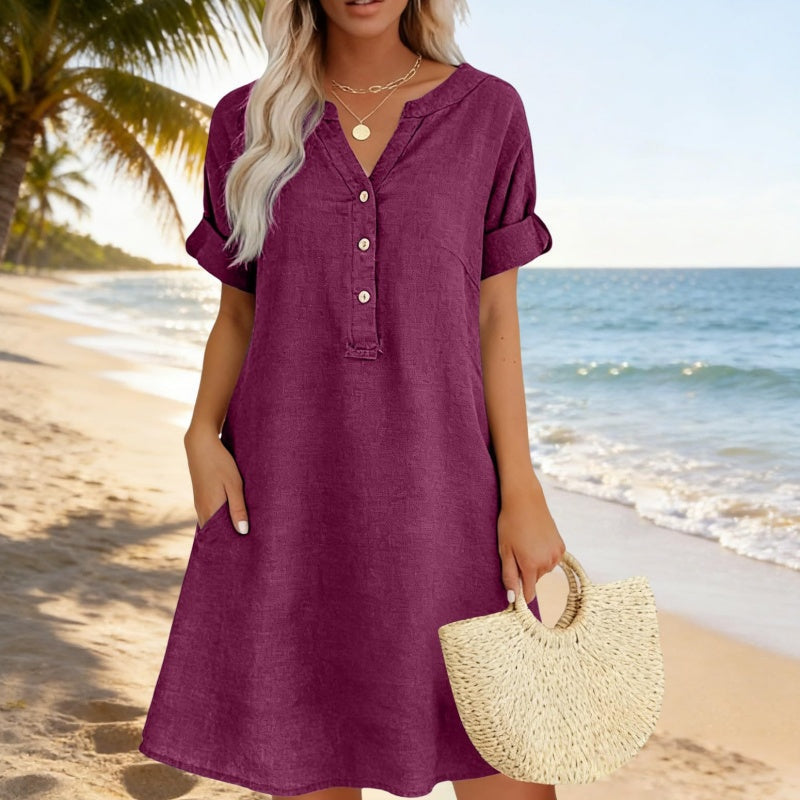 🌸✨ ¡OFERTA 50% OFF! Vestido Túnica con Cuello en V y Bolsillos – Comodidad y Estilo Diario
