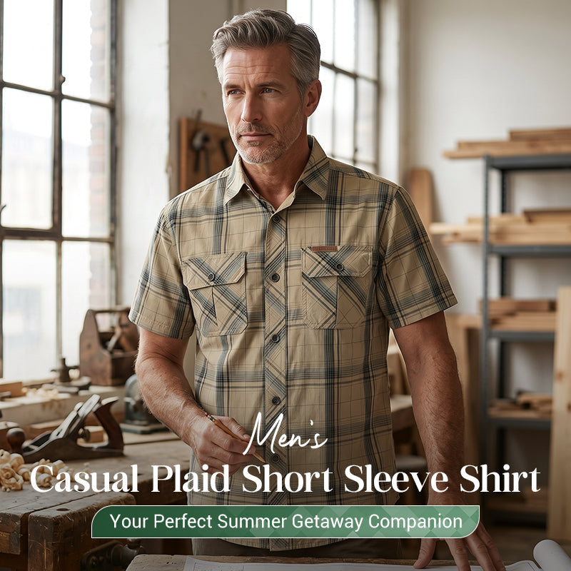👔 ¡OFERTA LIMITADA 50% DE DESCUENTO! 🍂 Camisa de Manga Corta a Cuadros Casual para Hombre – Patrón Clásico, Corte Relajado, Comodidad Transpirable ✨