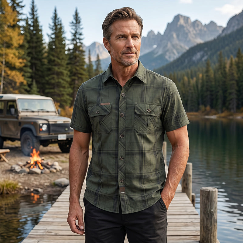 👔 ¡OFERTA LIMITADA 50% DE DESCUENTO! 🍂 Camisa de Manga Corta a Cuadros Casual para Hombre – Patrón Clásico, Corte Relajado, Comodidad Transpirable ✨