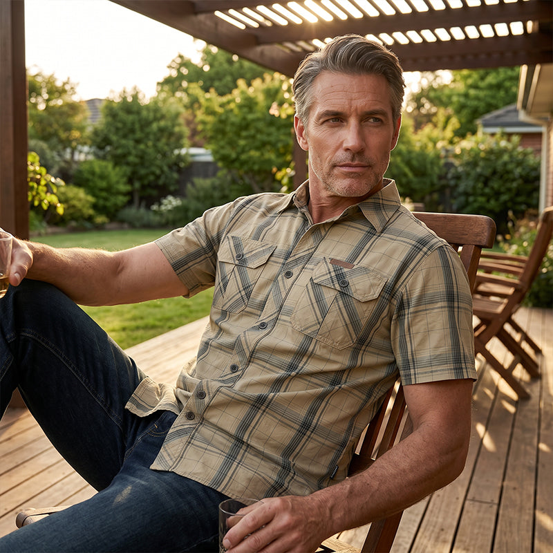 👔 ¡OFERTA LIMITADA 50% DE DESCUENTO! 🍂 Camisa de Manga Corta a Cuadros Casual para Hombre – Patrón Clásico, Corte Relajado, Comodidad Transpirable ✨