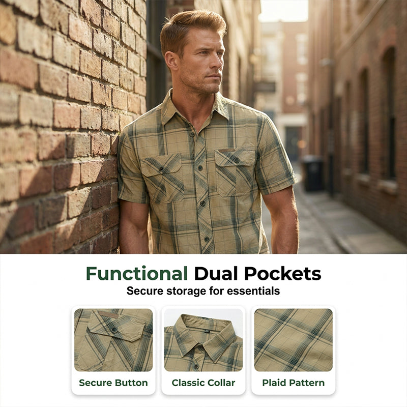 👔 ¡OFERTA LIMITADA 50% DE DESCUENTO! 🍂 Camisa de Manga Corta a Cuadros Casual para Hombre – Patrón Clásico, Corte Relajado, Comodidad Transpirable ✨