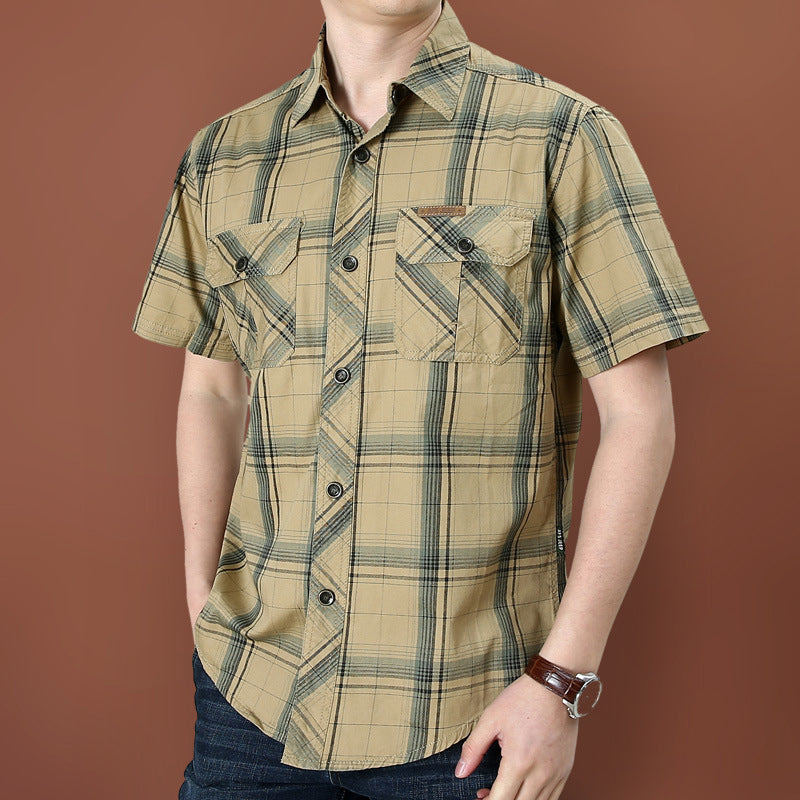 👔 ¡OFERTA LIMITADA 50% DE DESCUENTO! 🍂 Camisa de Manga Corta a Cuadros Casual para Hombre – Patrón Clásico, Corte Relajado, Comodidad Transpirable ✨