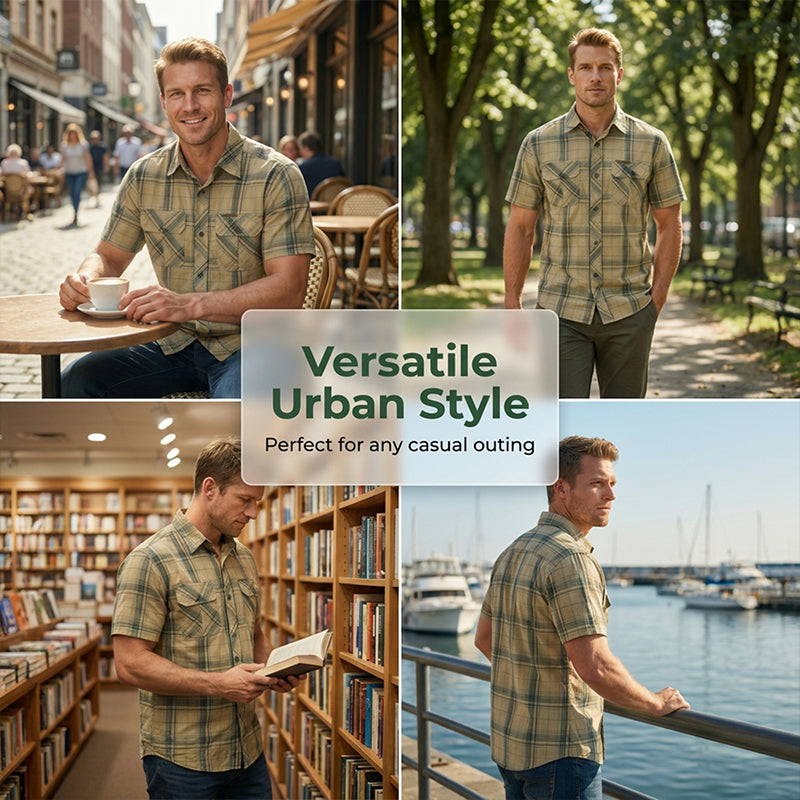 👔 ¡OFERTA LIMITADA 50% DE DESCUENTO! 🍂 Camisa de Manga Corta a Cuadros Casual para Hombre – Patrón Clásico, Corte Relajado, Comodidad Transpirable ✨