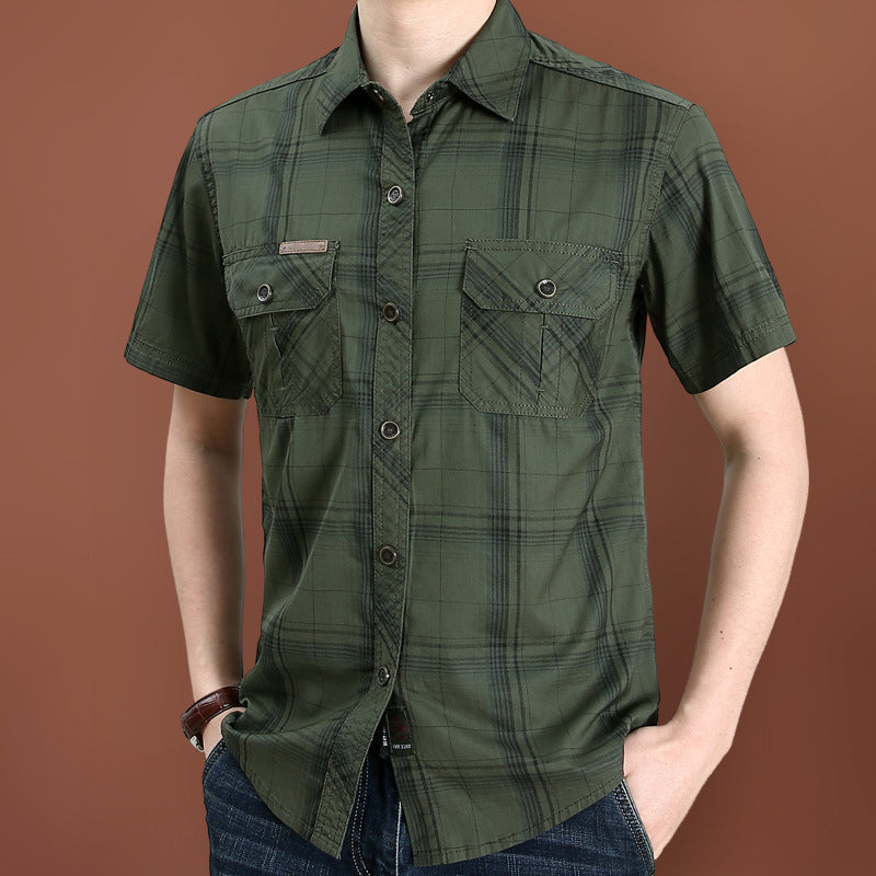 👔 ¡OFERTA LIMITADA 50% DE DESCUENTO! 🍂 Camisa de Manga Corta a Cuadros Casual para Hombre – Patrón Clásico, Corte Relajado, Comodidad Transpirable ✨