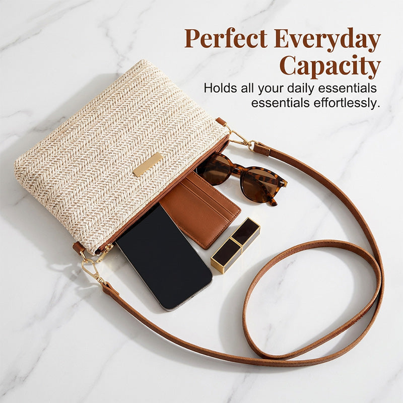 ⏰ 50% DESCUENTO | Bolso de hombro y clutch de paja tejida. 2 estilos en 1. ¡Ideal para el verano! 👜✨
