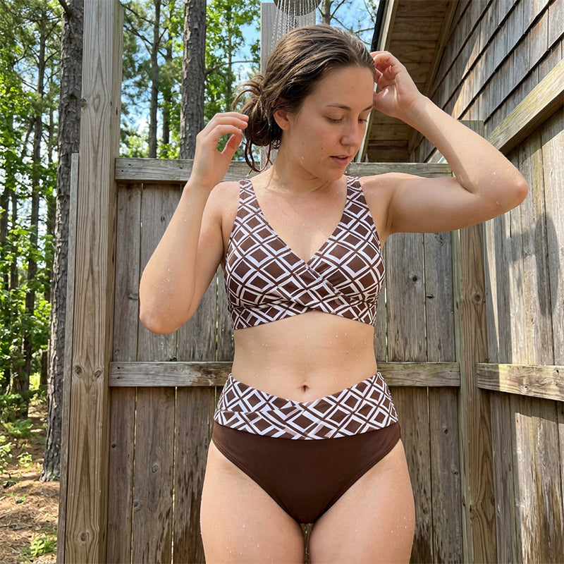 🌊👙 ¡OFERTA 50% OFF! Bikini de Dos Piezas con Estampado Geométrico – Estilo y Confianza en la Playa ☀️