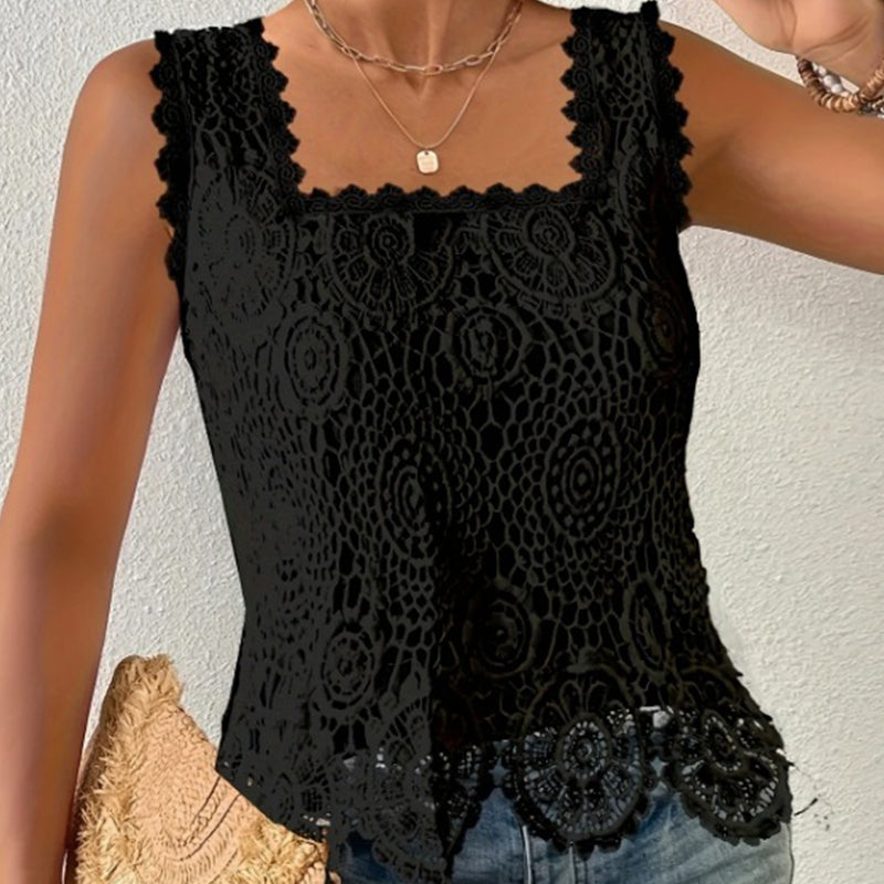 💝 Top de Tirantes de Encaje con Cuello Cuadrado Elegante para Mujer
