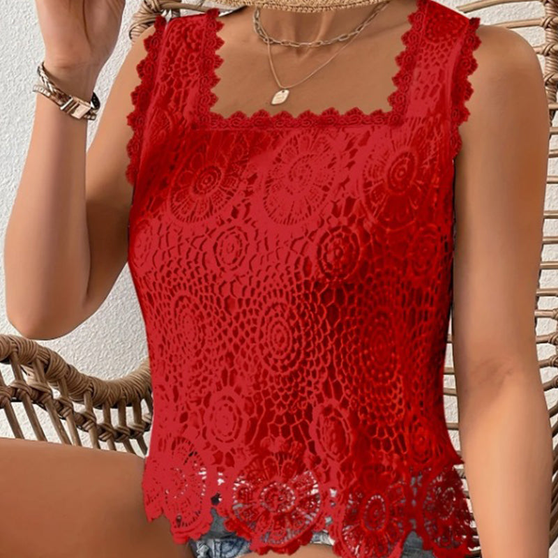 💝 Top de Tirantes de Encaje con Cuello Cuadrado Elegante para Mujer