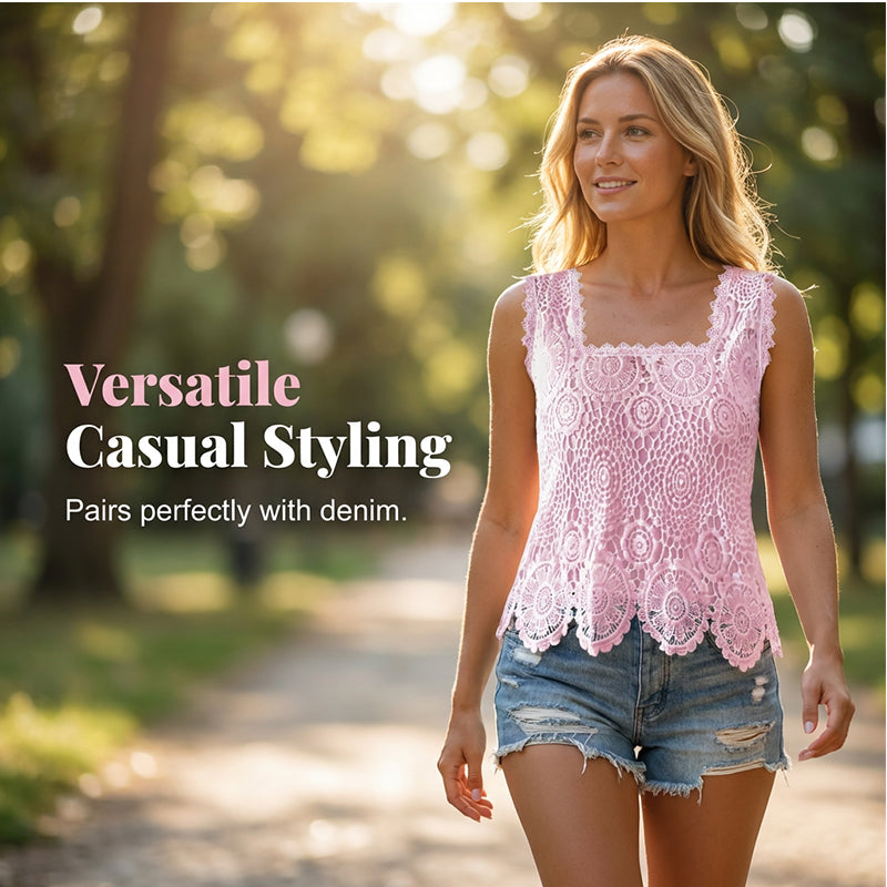 💝 Top de Tirantes de Encaje con Cuello Cuadrado Elegante para Mujer