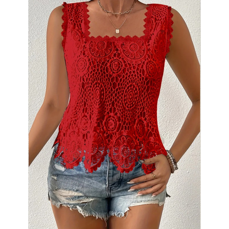 💝 Top de Tirantes de Encaje con Cuello Cuadrado Elegante para Mujer