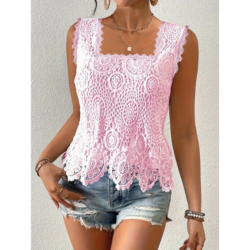💝 Top de Tirantes de Encaje con Cuello Cuadrado Elegante para Mujer