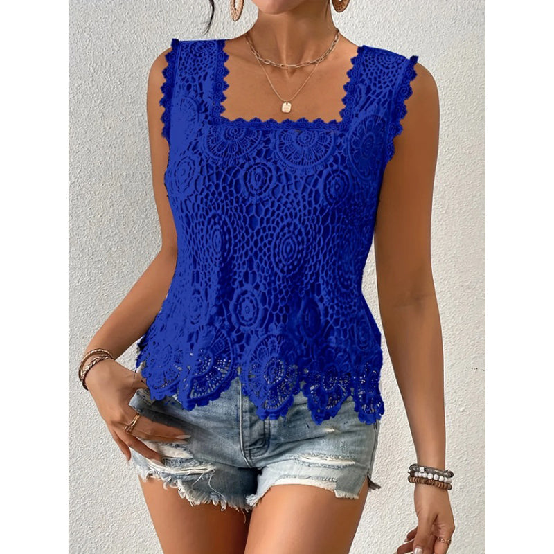 💝 Top de Tirantes de Encaje con Cuello Cuadrado Elegante para Mujer