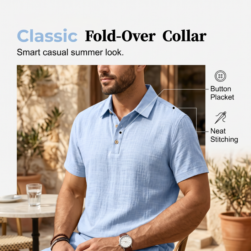 Conjunto de Lino de Verano para Hombre - Camisa Suelta y Shorts Cargo de Dos Piezas