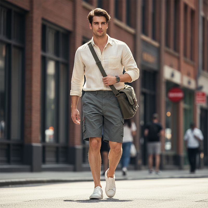 Pantalones Cortos Cargo Casuales para Hombre con Cintura Elástica