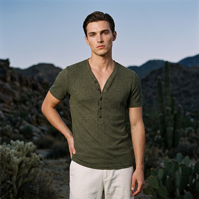 🎉 ¡OFERTA LIMITADA 50% OFF! 👕 Camiseta Transpirable – Diseño Clásico Cuello V Henley & Tela Premium de Poliéster 💪