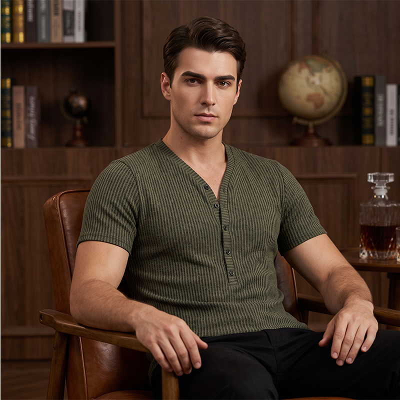 🎉 ¡OFERTA LIMITADA 50% OFF! 👕 Camiseta Transpirable – Diseño Clásico Cuello V Henley & Tela Premium de Poliéster 💪