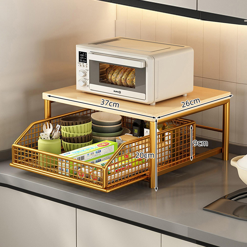 Estante de Cocina de 2 Niveles para Microondas con Cajón Deslizante