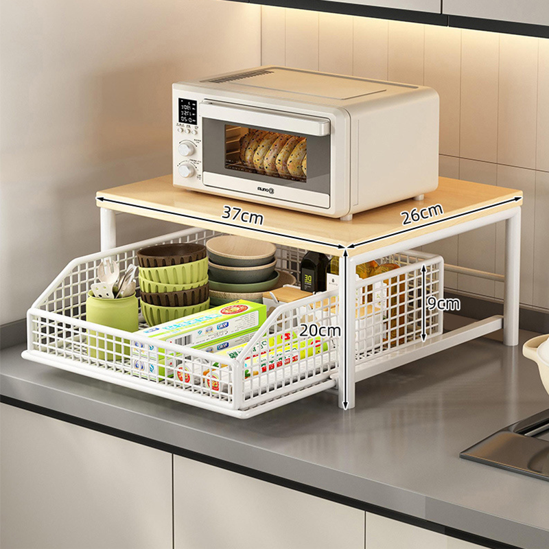 Estante de Cocina de 2 Niveles para Microondas con Cajón Deslizante